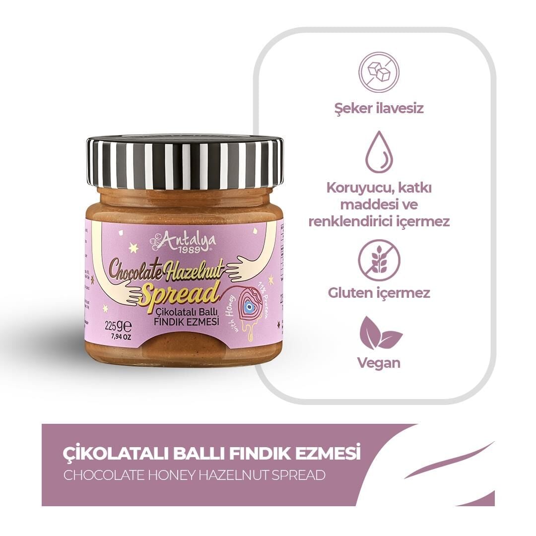 Antalya Reçelcisi 225g Çikolatalı Ballı Fındık Ezmesi | Doğal Enerji