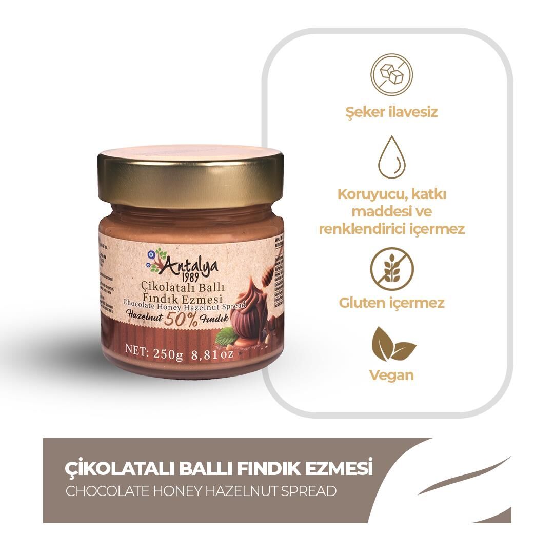 Antalya Reçelcisi 250g Çikolatalı Ballı Fındık Ezmesi | Doğal Enerji